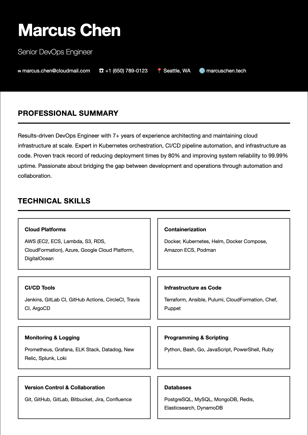 DevOps Engineer Resume