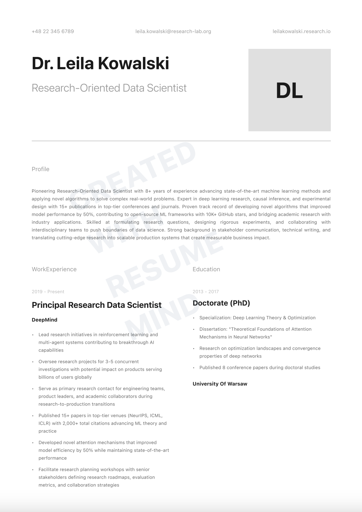 Research-Oriented Data Scientist